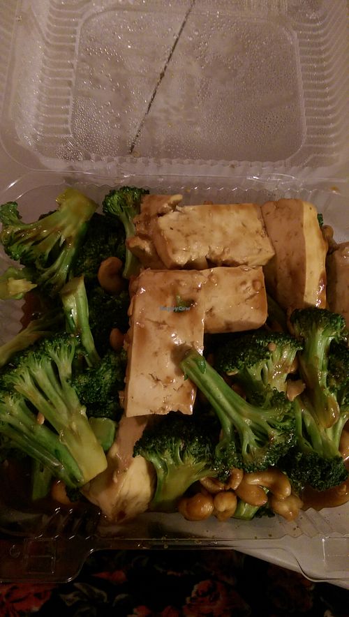 Cashew Broccoli with Tofu was delicious, I added some of the hot chili oil for a bit of a kick. at Scotts Valley Chinese Cuisine in Scotts Valley