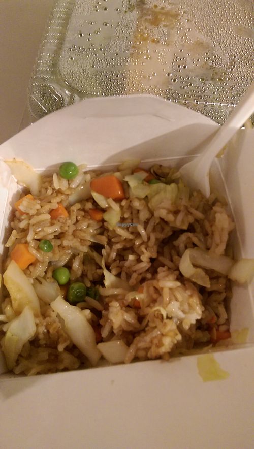 Vegetable fried rice(which the restaurant owner Mary was happy to make vegan by omitting the egg), this too was very tasty. at Scotts Valley Chinese Cuisine in Scotts Valley