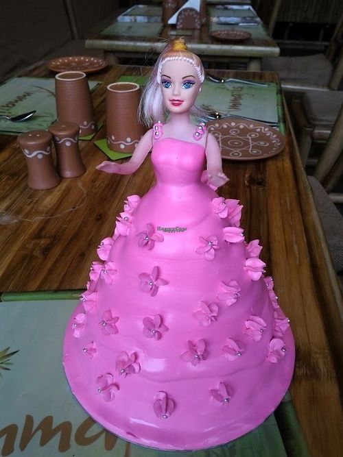 Barbie Doll Cake from Ammaji's in-house bakery - 100% eggless! Perfect for any girl's birthday! at Ammaji's Ayurvedic Restaurant in Vrindavan