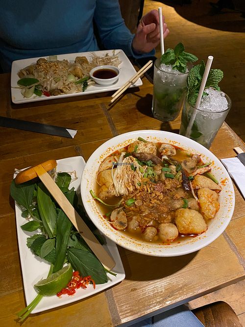 'spicy green' pho with tofu and extra mushrooms at Pho in Cambridge