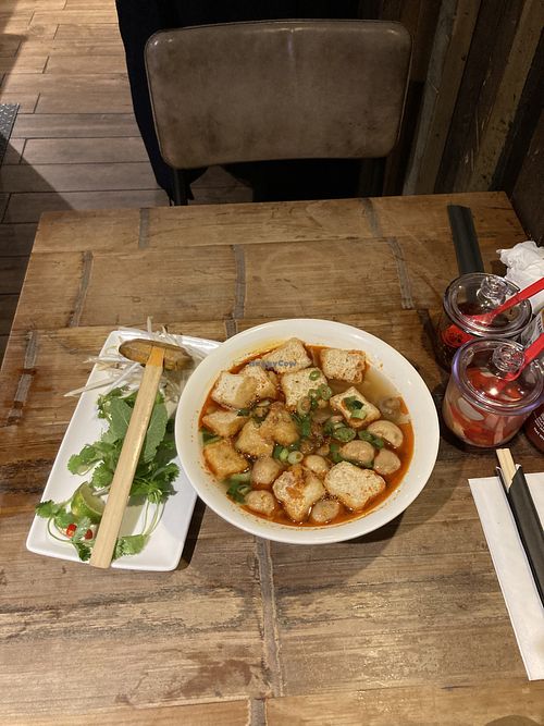 Spicy tofu noodle soup 🍜  #Veganuary at Pho in Cambridge