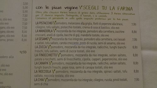 List of vegan pizzas. at Pizzeria La Pecora Nera in Syracusa
