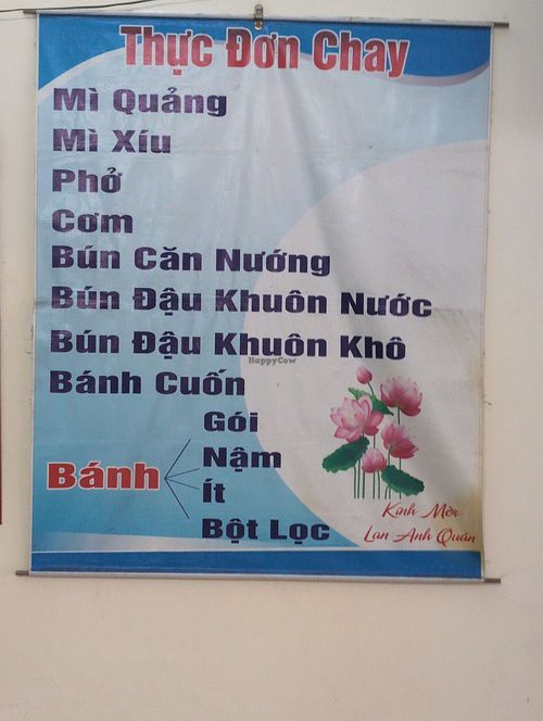Menu at Phuc Vu Cac Mon An in Da Nang