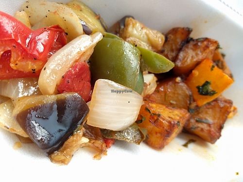 Coriander potatoes and Mediterranean medley at Peace Bakery & Deli in Austin