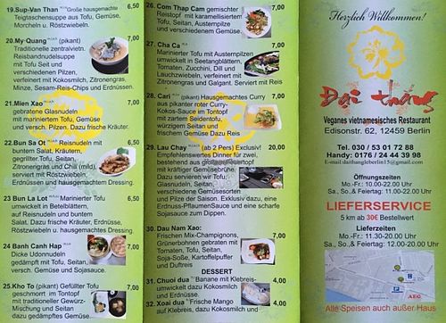 Menu at Dai Thang in Berlin