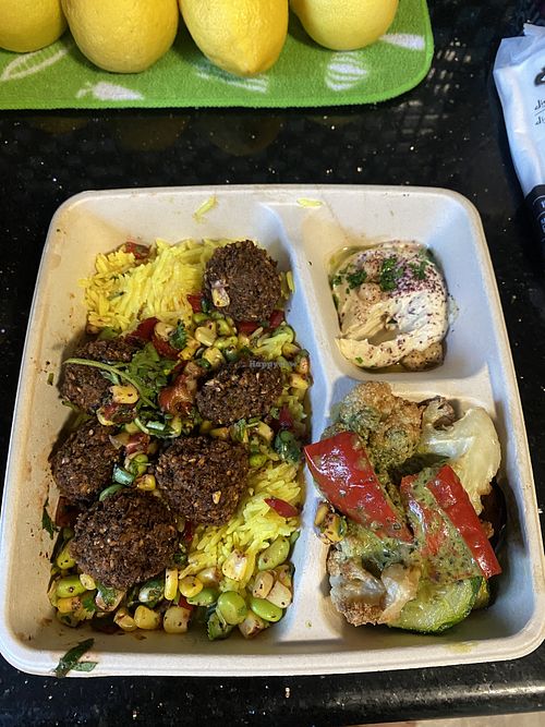 Aerial View of Vegan-Friendly Falafel Plate w/Hummus 🤤  at Dish N' Dash in Fremont