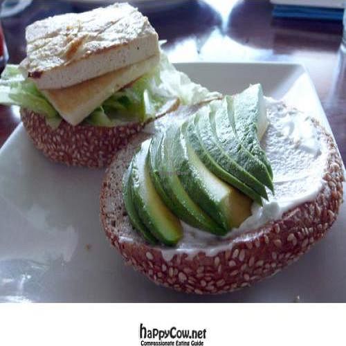 grilled tofu burger served with lettuce, alfalfa sprouts and tomatoes on an organic bun.  at Vegan Plate in Studio City