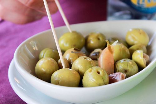 green olives with garlic at Mezze in Fuengirola