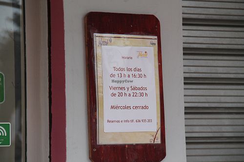 Opening times Feb 2018.  at Mezze in Fuengirola