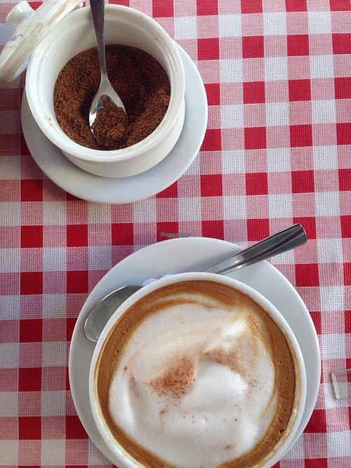 Cappuccino with soy milk and coconut sugar at Zen House in Berlin
