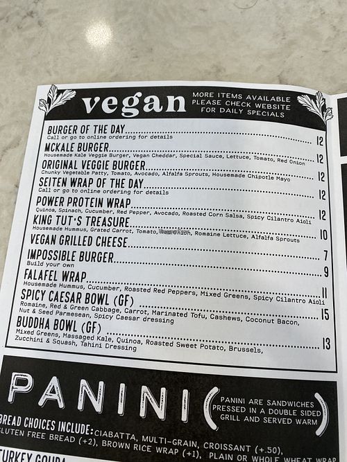 Vegan menu   at Batata Cafe in Northport