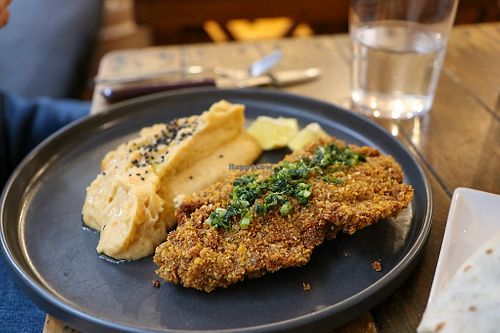 dish of the day - lentil milanesa with cauliflower & potato mash at La Alpargata in Madrid
