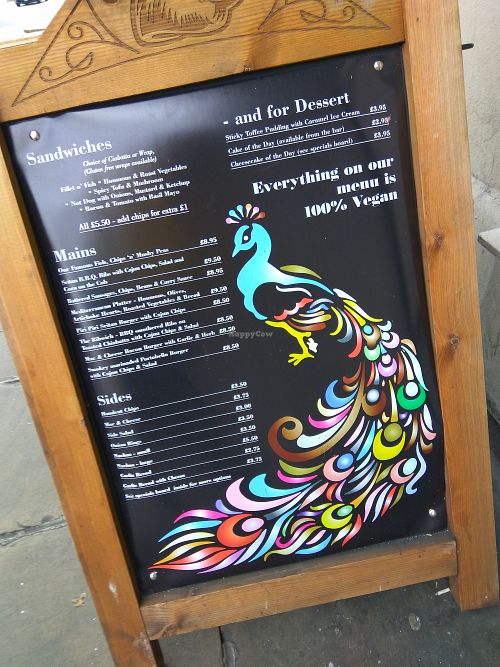 Menu at The Peacock in Nottingham
