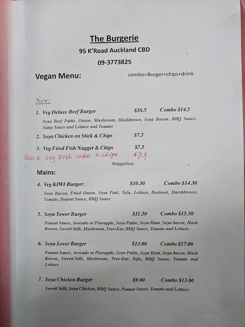 menu at The Burgerie in Auckland