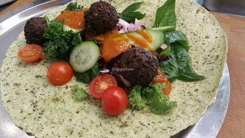 Wrap with fried black bean nuggets, vegan feta cheese and BBQ sauce at Leaf Food in Mannheim