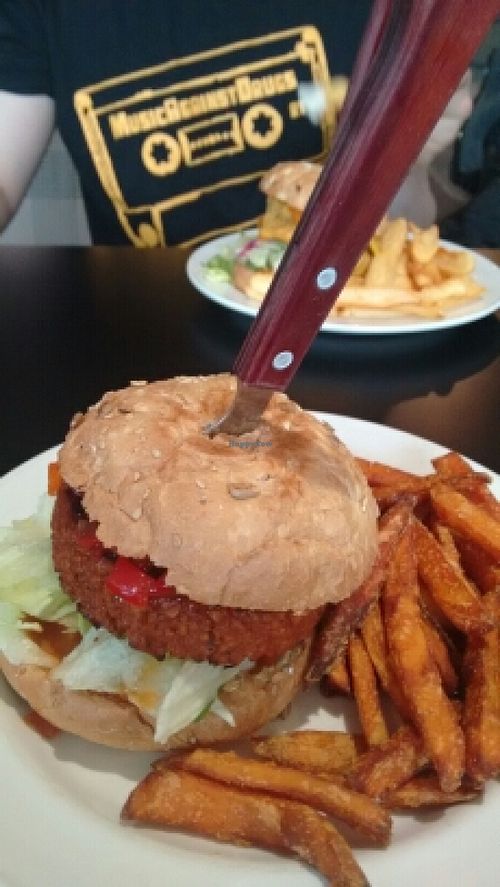 seitan burger with sweet potato fries at Taikuri in Jyvaskyla