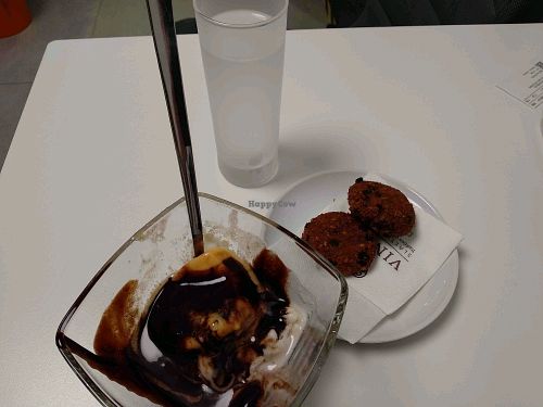 Vegan ice cream and cookies with vegan chocolate sauce at Vis a Vis at Vis a Vis Vincek Cake and Ice Cream in Zagreb