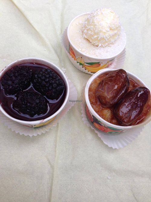 Mini tartes: coconut-white chocolate, date-caramell, blackberry-dark chocolate at Süssi Salon de Thé Francais in Vienna