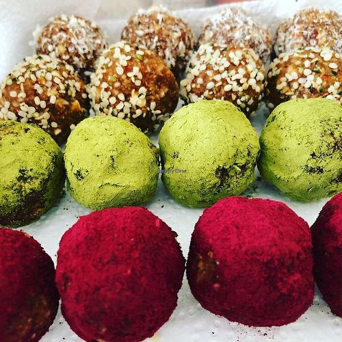 Bliss balls 
Made of superfoods spirulina, matcha, coconut, cacao powder, raw vegan beet etc  at Bliss Pure Foods in Kathmandu