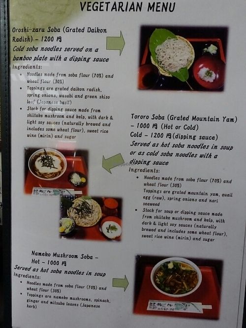 Vegetarian Menu at Ebisu Soba in Takayama