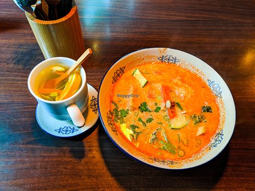 Fantastic coconut soup and herbal tea at Rou Vegetarian at Rou Vegetarian in Berlin