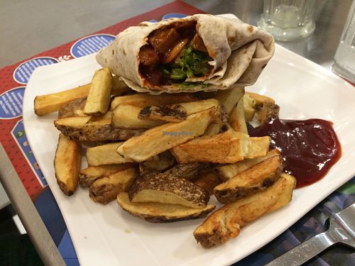 Kebab with barbecue sauce at Vegan Hero in Paris