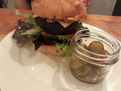 Mushroom burger with vegan cheese at Food4Thought in Chiang Mai