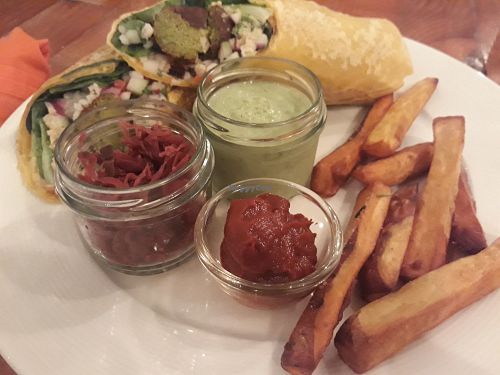 Falafel and hummus wrap at Food4Thought in Chiang Mai