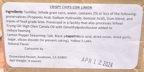 Chip ingredients  at Disneyland - Rancho del Zocalo in Anaheim