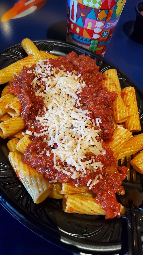 Vegan bolognese (not sure about that cheese though..) at Disneyland - Alien Pizza Planet in Anaheim