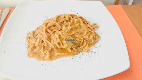 Pasta with a pumpkin sauce at Bio e Te in Siena