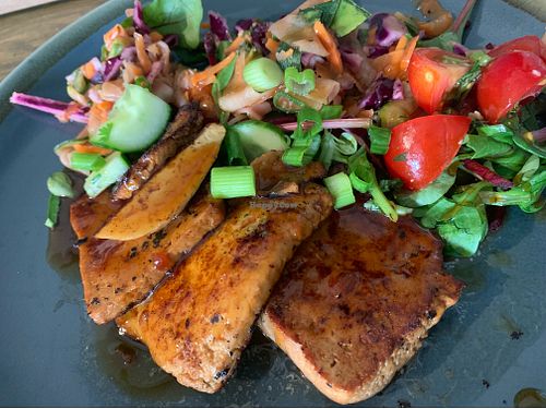Special of the day: sticky ginger tofu with salad  at Bonobo Cafe in Aberdeen