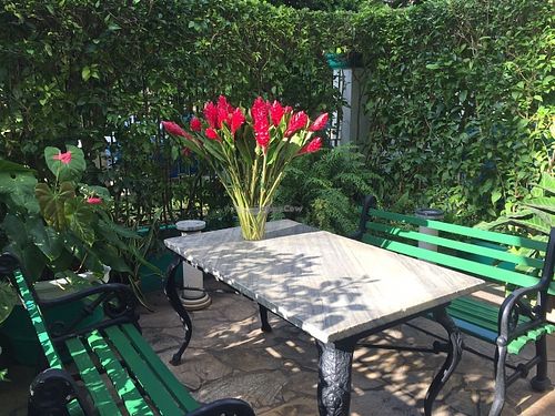 Beautiful patio in front that we sat in briefly while awaiting our table at Starbien in Havana