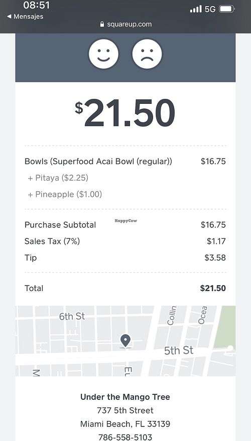 Price for my one bowl  at Under the Mango Tree in Miami Beach