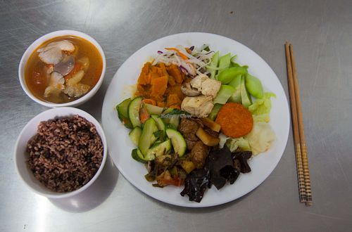 A typical meal at Dieu Tam in Hanoi