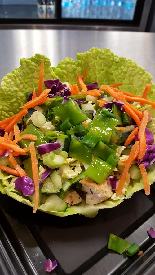 This cabbage wrap had all the fresh veggies I could desire,  brown rice, and chicken.  Yummy!  at Quarks American Bento in St Cloud