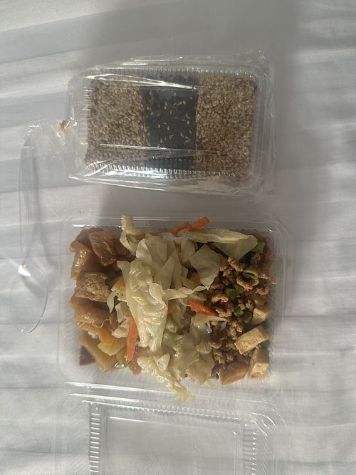 So good I got a takeaway for later plus 3 desserts… all for 80bht (30bht for sweets) I don’t think the lady charged me for the cabbage as they were closing.  at Buffet - Tirasathit Alley in Satun