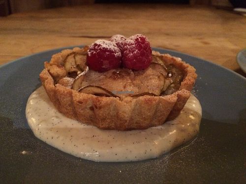 Pear and hazelnut tart with vanilla bean custard. at Earth and Stars in Brighton