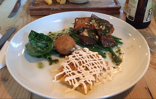 Oyster mushrooms, arancini, beans and polenta. Divine! at Earth and Stars in Brighton