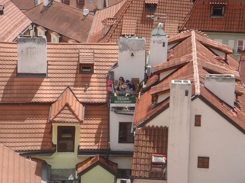 A cool view of the restaurant terrace from Prague Castle at Vegan's Prague in Prague