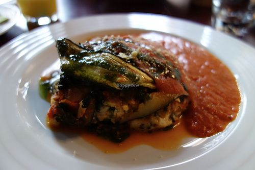 zuccini lasagne with cashew cheese  at Vegan's Prague in Prague
