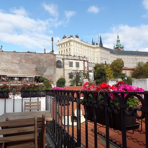 Balcony view from the restaurant's terrace  at Vegan's Prague in Prague