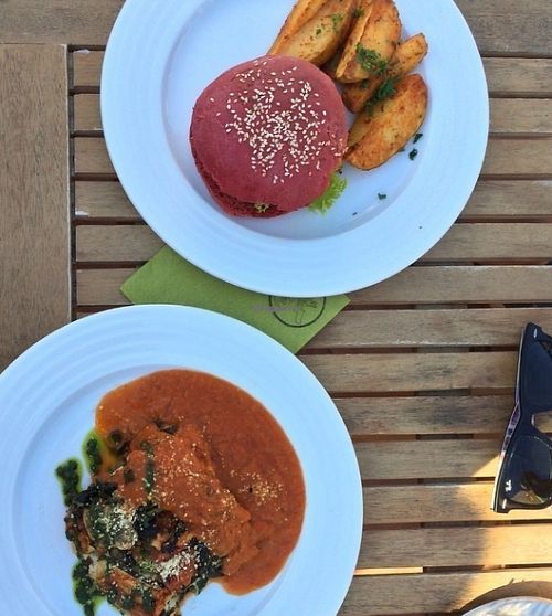 Lentil Burger & Zucchini Lasagne at Vegan's Prague in Prague