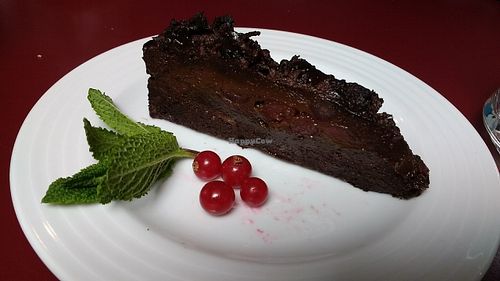 Raw chocolate and date cake at Vegan's Prague in Prague