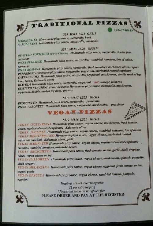 menu 3 at Pitstop Pizza in Coorparoo