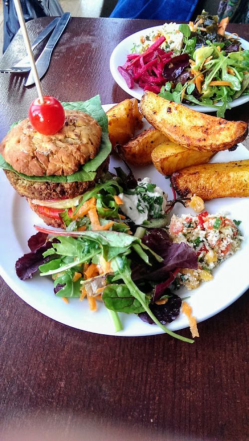 Vegan & gluten-free burger at Campbell's Canal Cafe in North West London