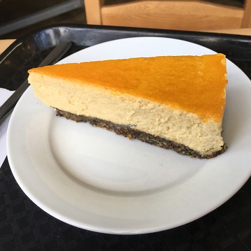 Passionfruit cheesecake (vegan!) at Campbell's Canal Cafe in North West London