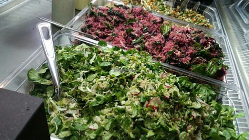 3 salads Mixed leaves and quinoa salad, beetroot and quinoa salad and sweet potato and chickpea salad  at Souls in Copenhagen