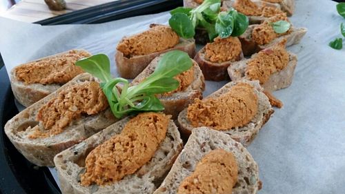 tomato spread with meaty flavour and bread  at Souls in Copenhagen