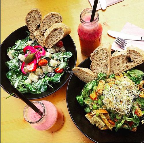 Sweet potato salad, potato-olive salad and smoothies at Souls in Copenhagen